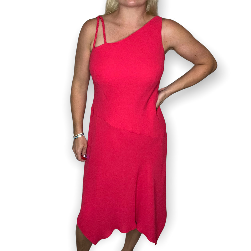 Evan Picone One Shoulder Midi Dress Size 12 Magenta Pink Cocktail Party